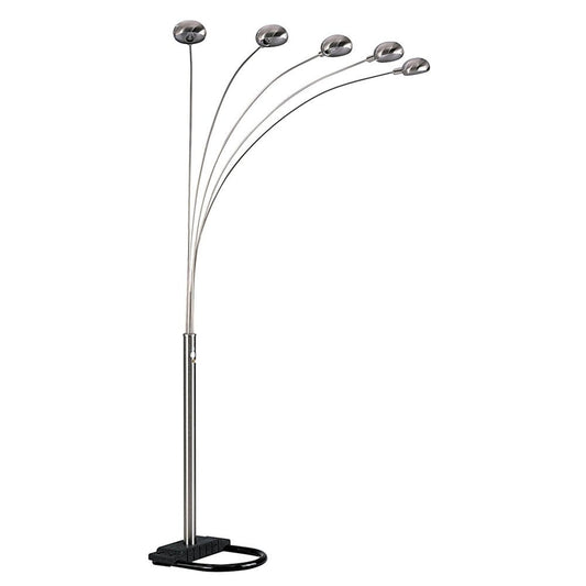 84" Nickel Five Lights Arc Floor Lamp With Nickel Dome Shade HomeRoots