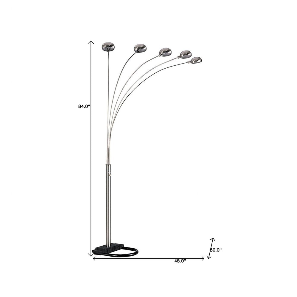 84" Nickel Five Lights Arc Floor Lamp With Nickel Dome Shade HomeRoots
