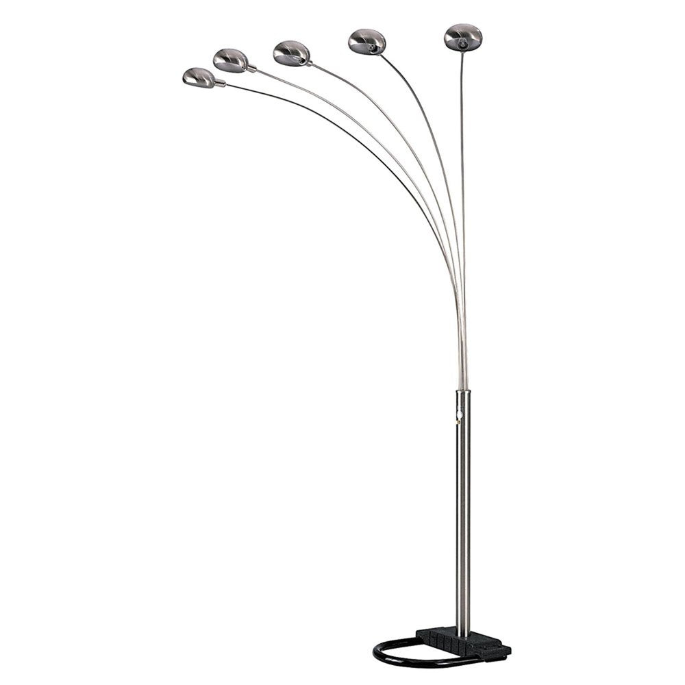 84" Nickel Five Lights Arc Floor Lamp With Nickel Dome Shade HomeRoots