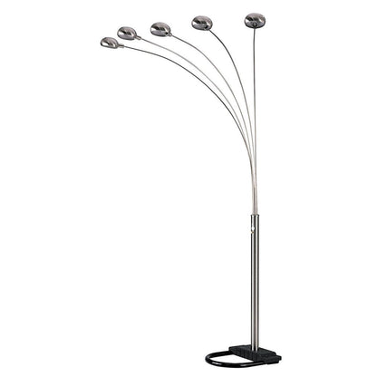 84" Nickel Five Lights Arc Floor Lamp With Nickel Dome Shade HomeRoots