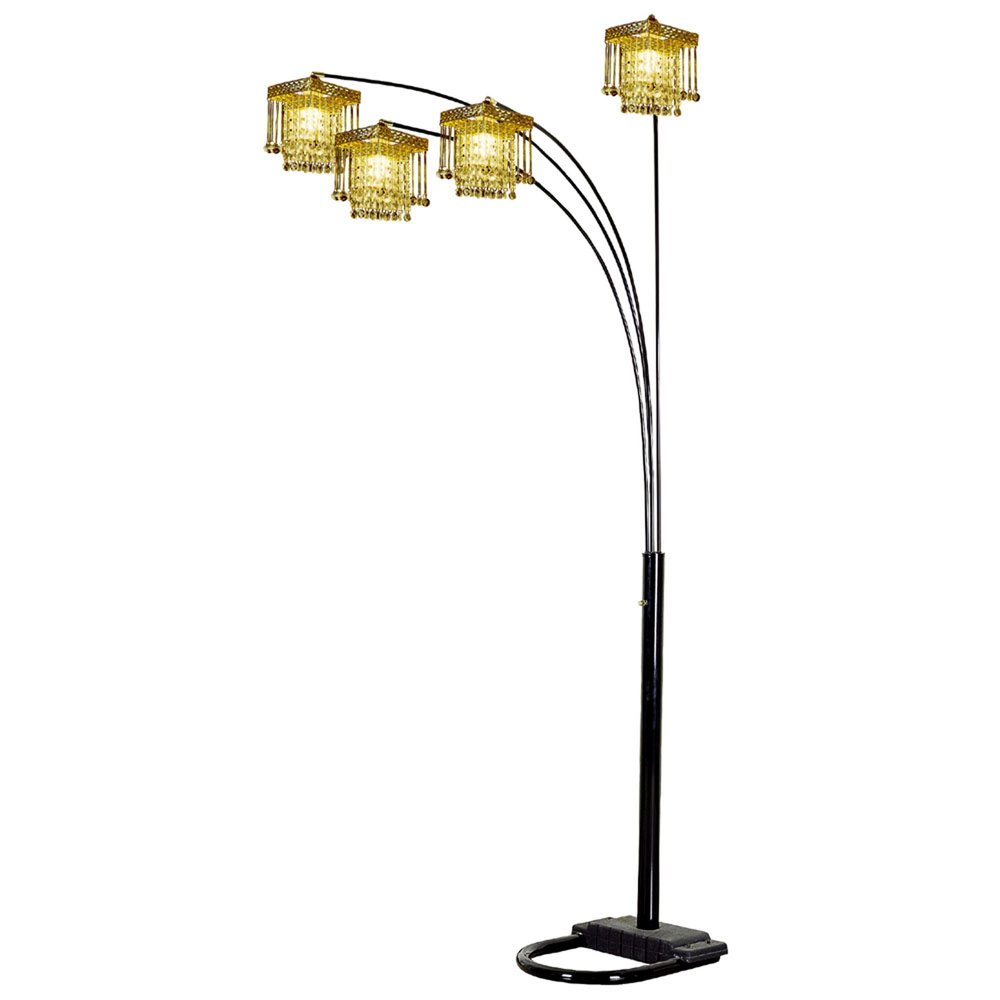84" Black Four Light Arc Floor Lamp With Clear Crystal Glass Chandelier Shade — view 1