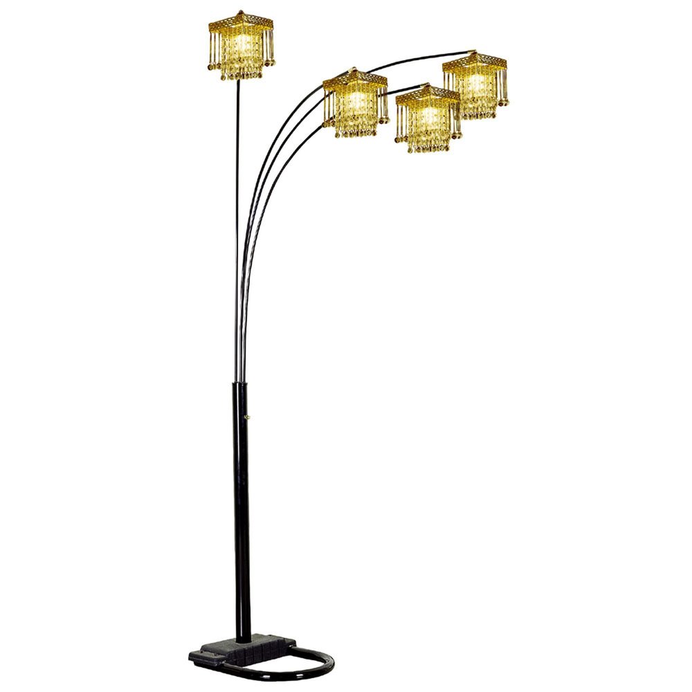 84" Black Four Light Arc Floor Lamp With Clear Crystal Glass Chandelier Shade — view 3