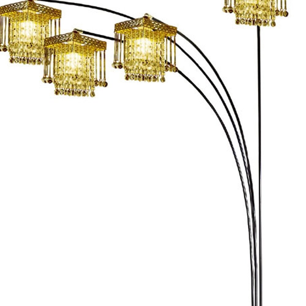 84" Black Four Light Arc Floor Lamp With Clear Crystal Glass Chandelier Shade — view 4