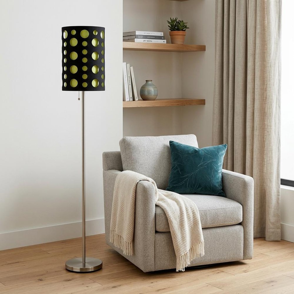 66" Steel Novelty Floor Lamp With Black And Green Drum Shade HomeRoots