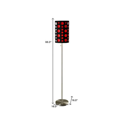 66" Steel Novelty Floor Lamp With Black And Red Drum Shade HomeRoots