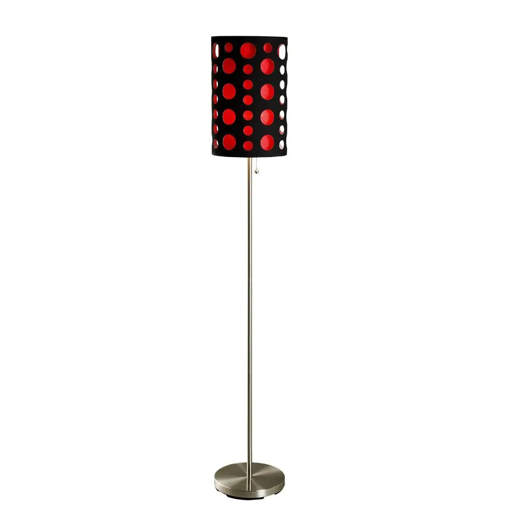 66" Steel Novelty Floor Lamp With Black And Red Drum Shade HomeRoots