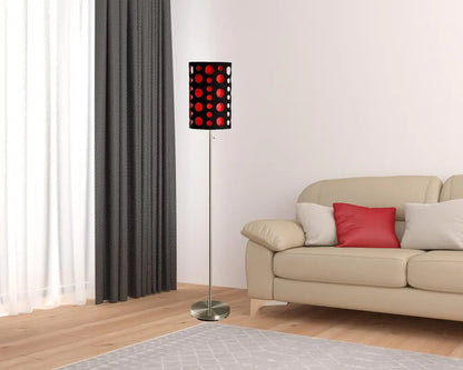 66" Steel Novelty Floor Lamp With Black And Red Drum Shade HomeRoots