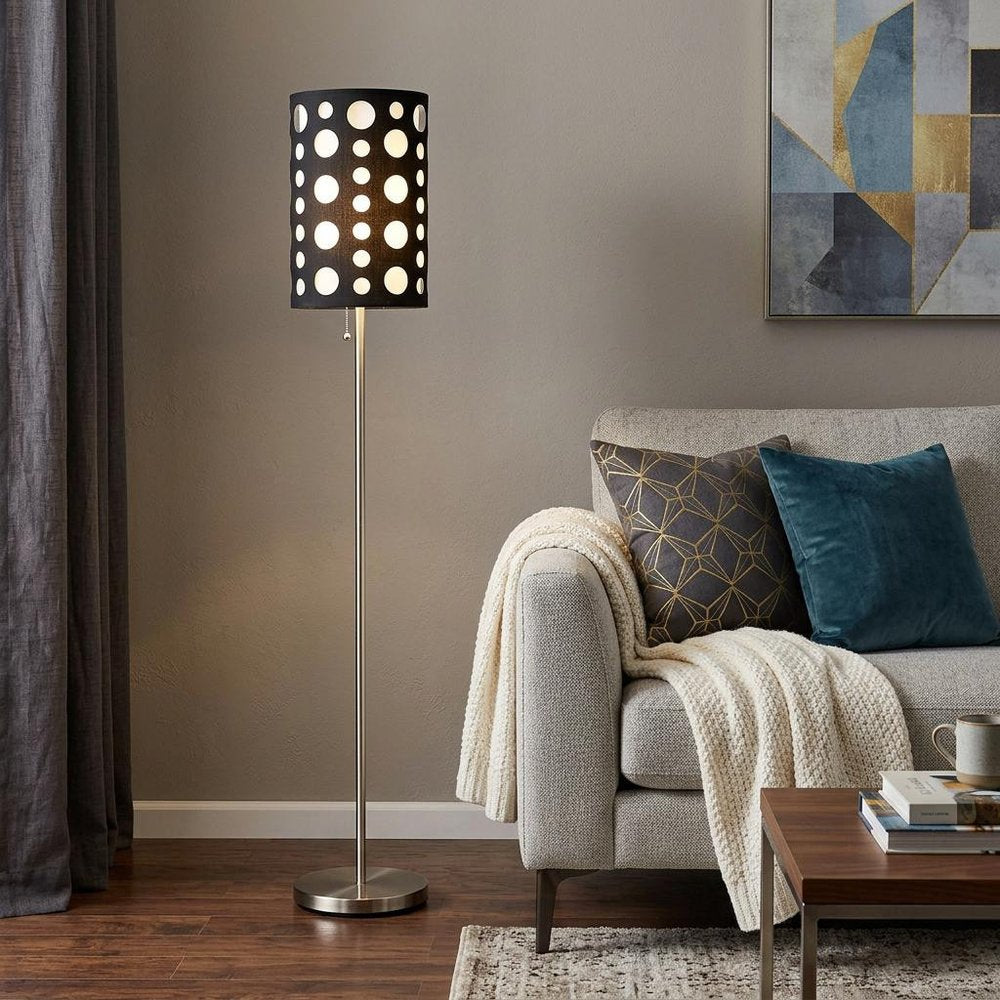 66" Steel Novelty Floor Lamp With Black And Red Drum Shade HomeRoots
