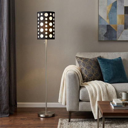 66" Steel Novelty Floor Lamp With Black And Red Drum Shade HomeRoots