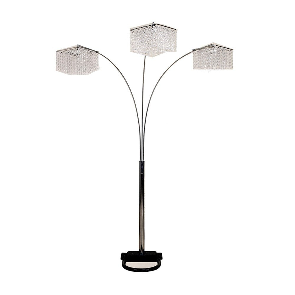 84" Silver Three Light Arched Floor Lamp With Clear Crystal Square Shade HomeRoots