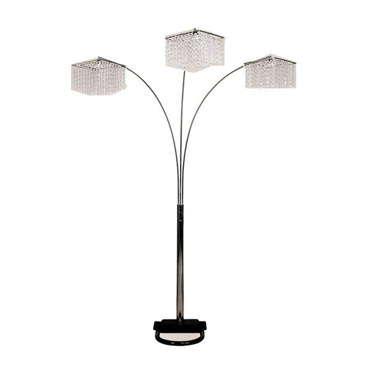 84" Silver Metal Three Light Arched Floor Lamp With Clear Crystal Square Shade HomeRoots