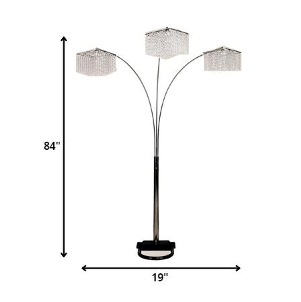 84" Silver Metal Three Light Arched Floor Lamp With Clear Crystal Square Shade HomeRoots