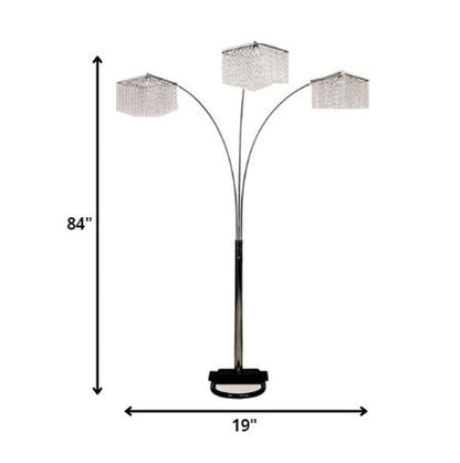 84" Silver Metal Three Light Arched Floor Lamp With Clear Crystal Square Shade HomeRoots
