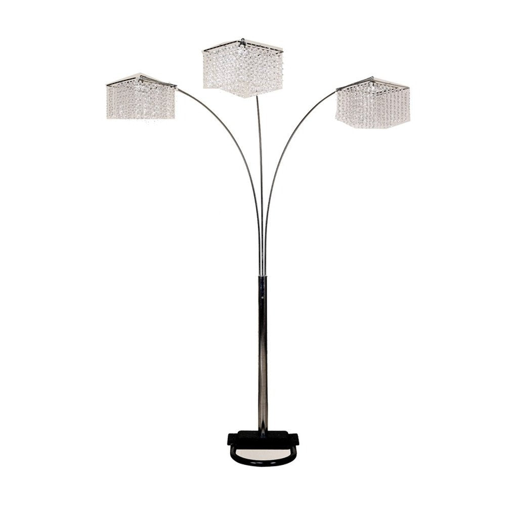 84" Silver Three Light Arched Floor Lamp With Clear Crystal Square Shade HomeRoots