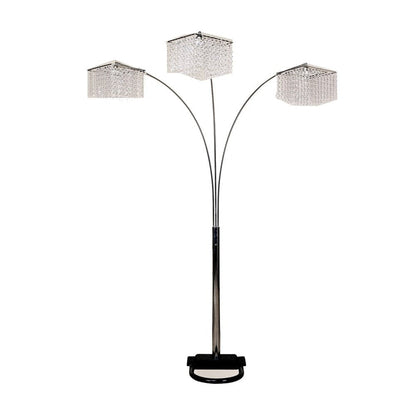 84" Silver Three Light Arched Floor Lamp With Clear Crystal Square Shade HomeRoots