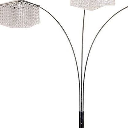 84" Silver Metal Three Light Arched Floor Lamp With Clear Crystal Square Shade HomeRoots