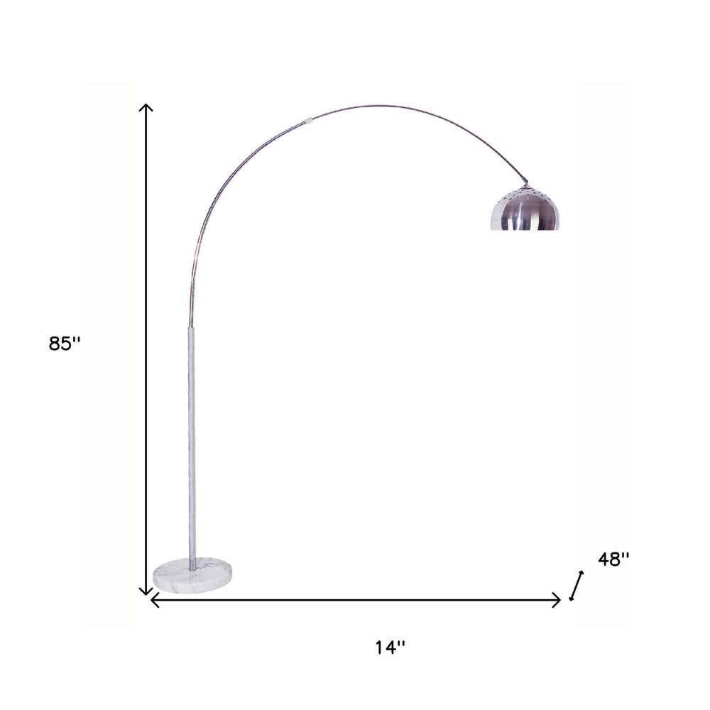 85" White Metal Arched Floor Lamp With Silver Metal Dome Shade — view 4