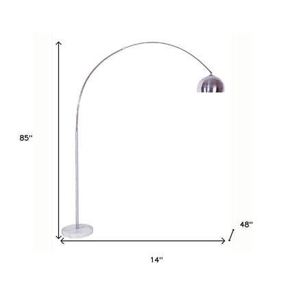 85" White Metal Arched Floor Lamp With Silver Metal Dome Shade