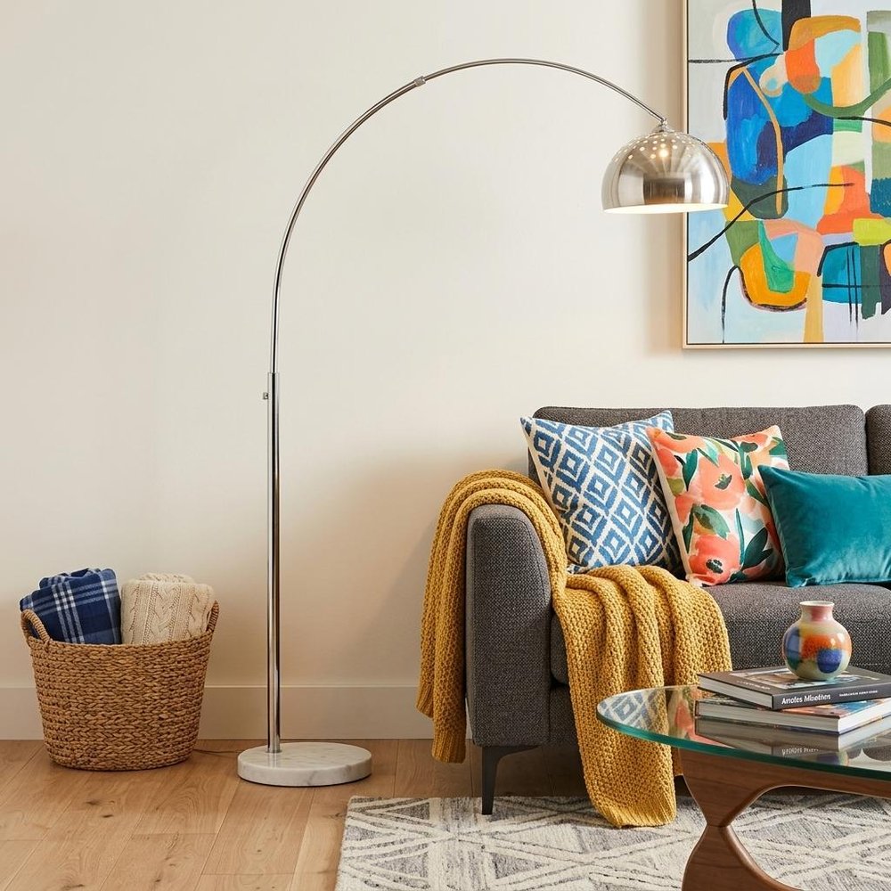 85" White Metal Arched Floor Lamp With Silver Metal Dome Shade HomeRoots