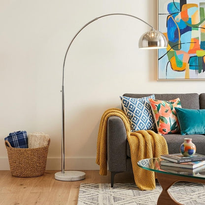 85" White Metal Arched Floor Lamp With Silver Metal Dome Shade HomeRoots