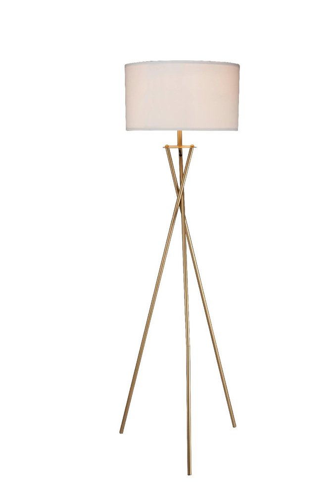 65" Gold And White Tripod Floor Lamp With White Fabric Drum Shade — view 2