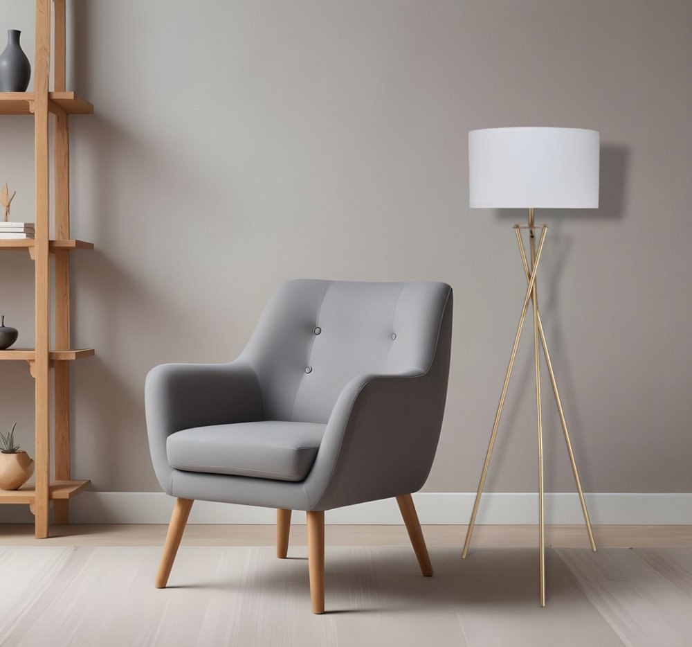 65" Gold And White Tripod Floor Lamp With White Fabric Drum Shade HomeRoots