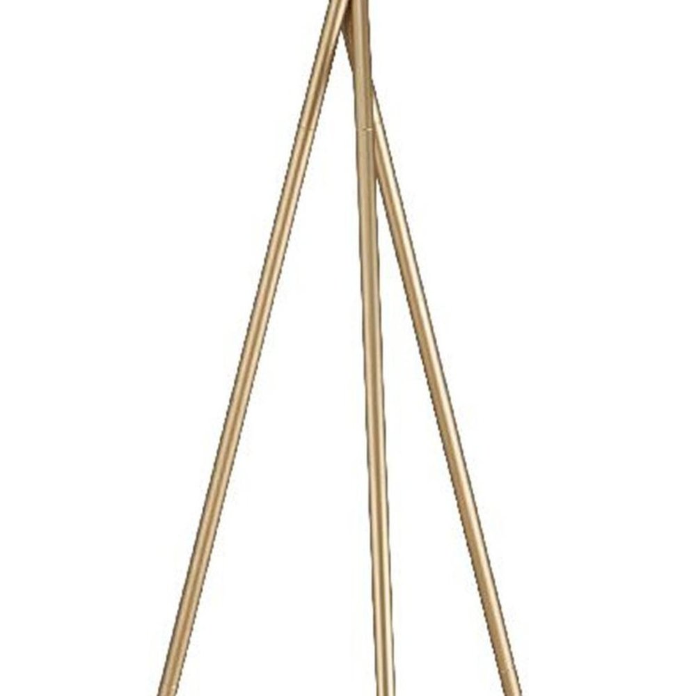 65" Gold And White Tripod Floor Lamp With White Fabric Drum Shade HomeRoots