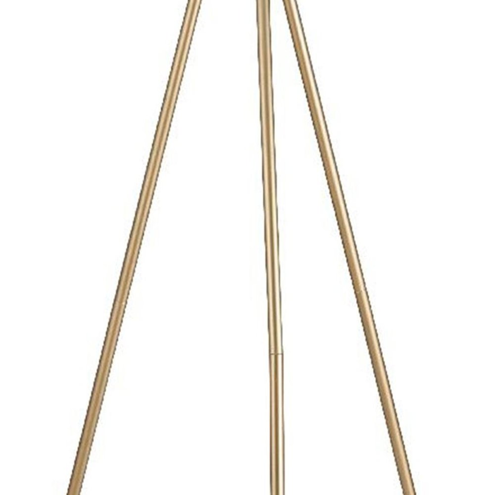 65" Gold And White Tripod Floor Lamp With White Fabric Drum Shade HomeRoots