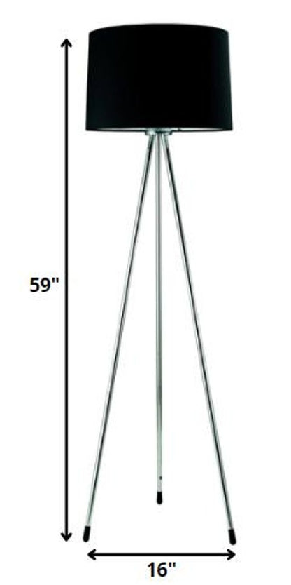 59" Silver Tripod Floor Lamp With Black Fabric Drum Shade HomeRoots