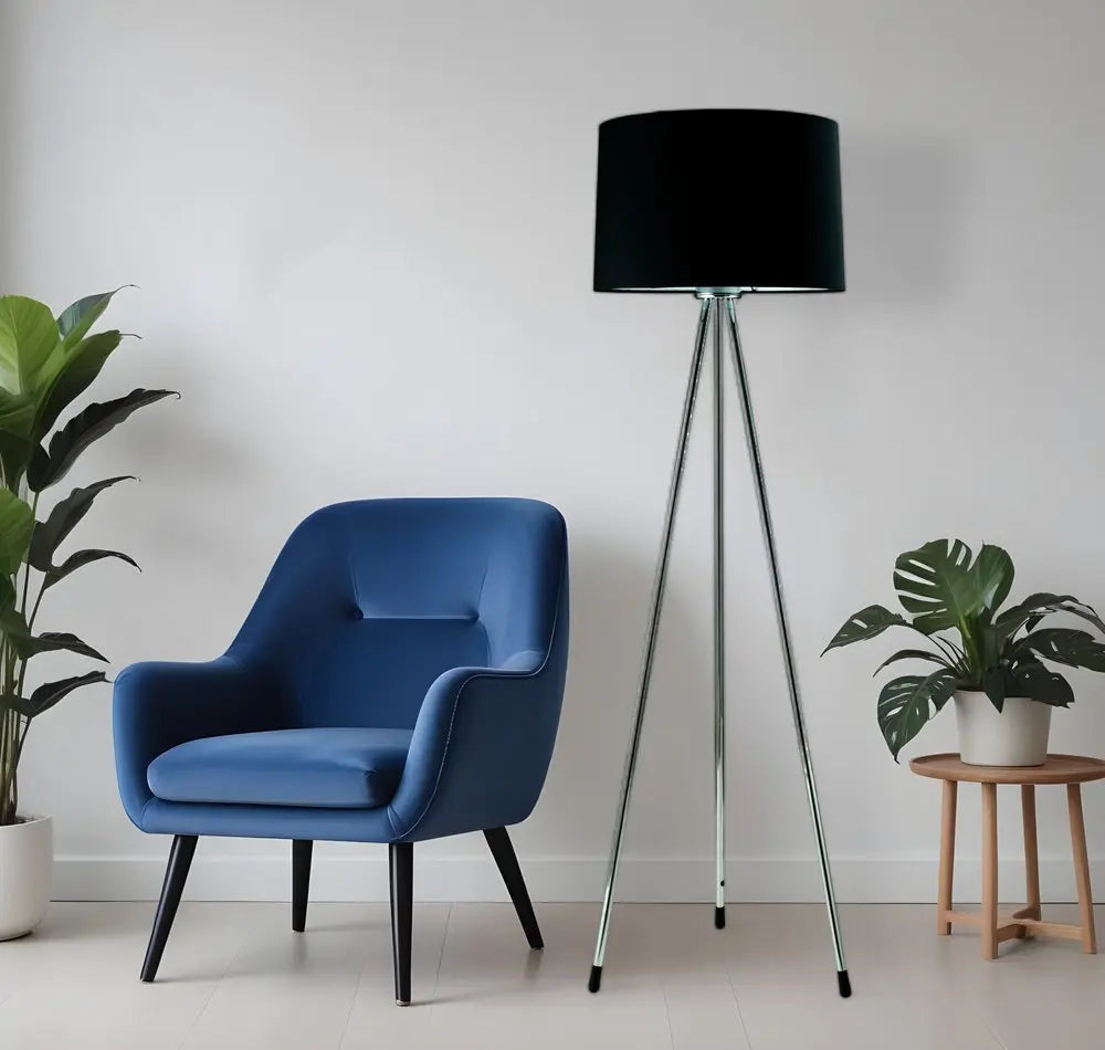 59" Silver Tripod Floor Lamp With Black Fabric Drum Shade HomeRoots