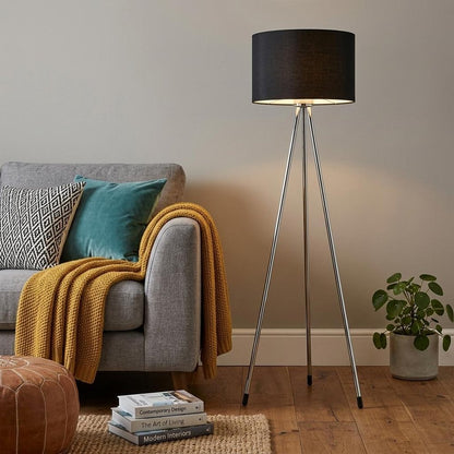 59" Silver Tripod Floor Lamp With Black Fabric Drum Shade HomeRoots