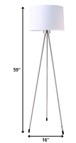 59" White Tripod Floor Lamp With White Drum Shade