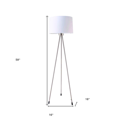 59" White Tripod Floor Lamp With White Drum Shade