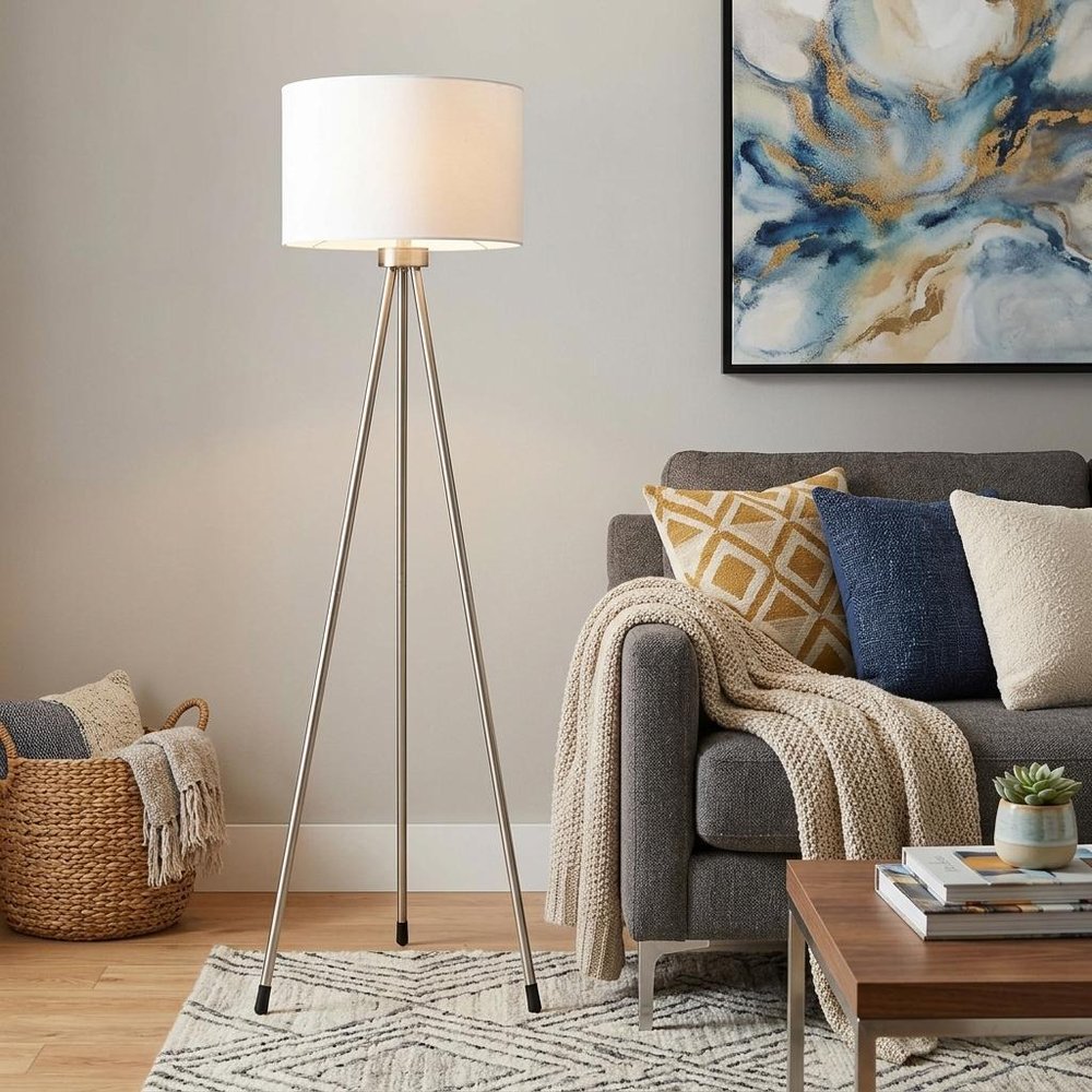 59" White Tripod Floor Lamp With White Drum Shade HomeRoots