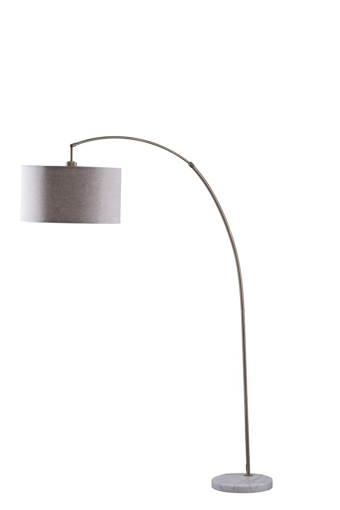 86" Beige And Antique Gold Arched Floor Lamp With Gray Drum Shade — view 1