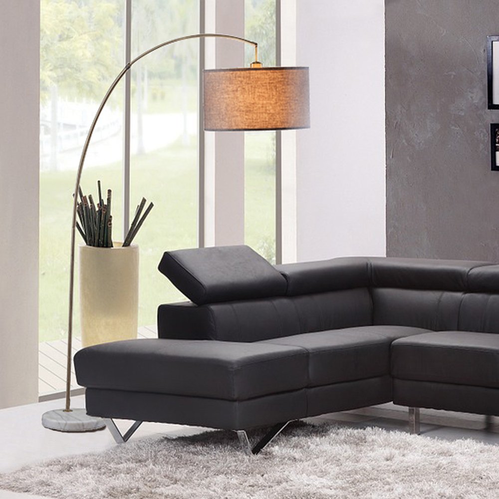 86" Beige And Antique Gold Arched Floor Lamp With Gray Drum Shade — view 2