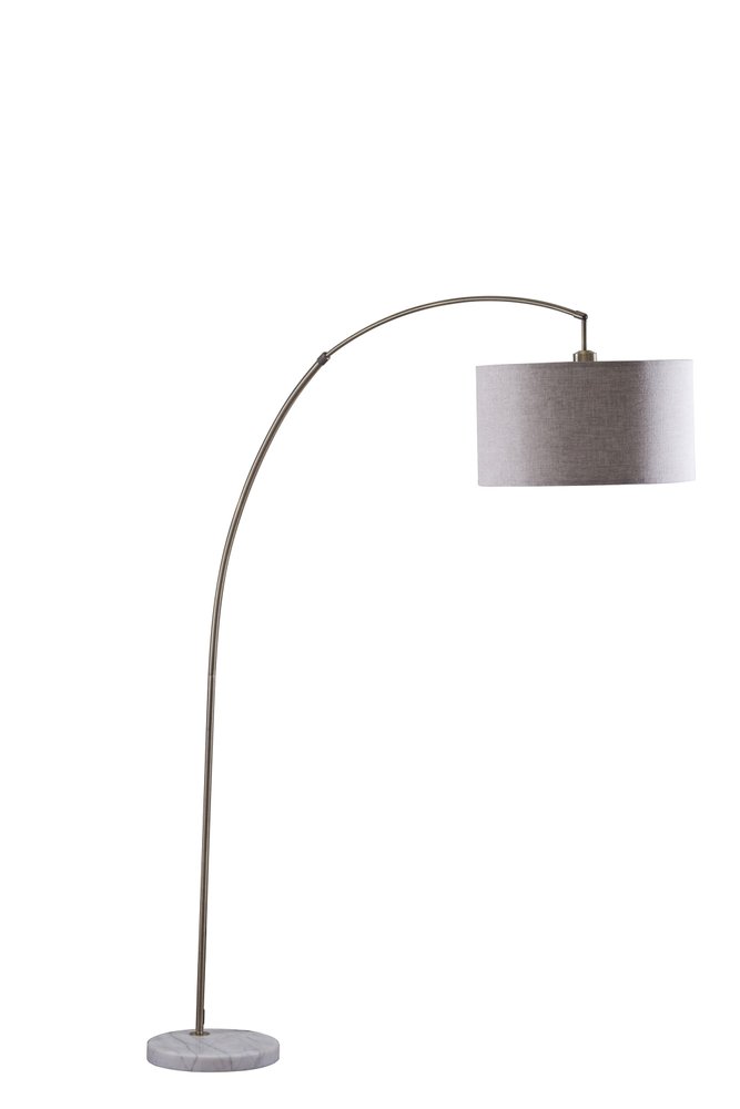 86" Beige And Antique Gold Arched Floor Lamp With Gray Drum Shade — view 3