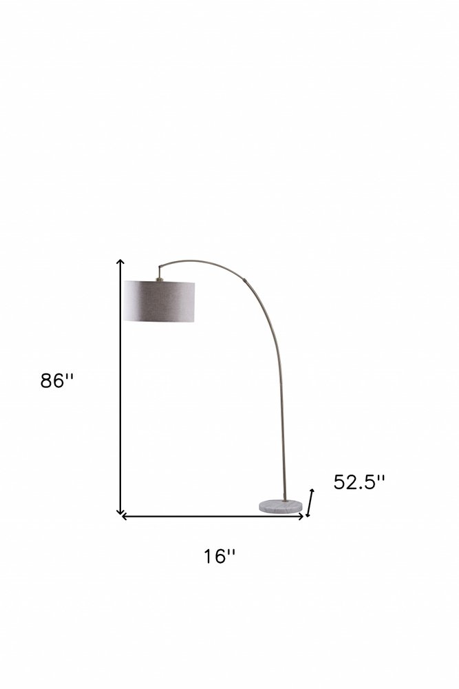 86" Beige And Antique Gold Arched Floor Lamp With Gray Drum Shade — view 6