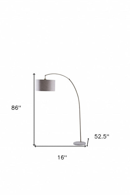 86" Beige And Antique Gold Arched Floor Lamp With Gray Drum Shade HomeRoots