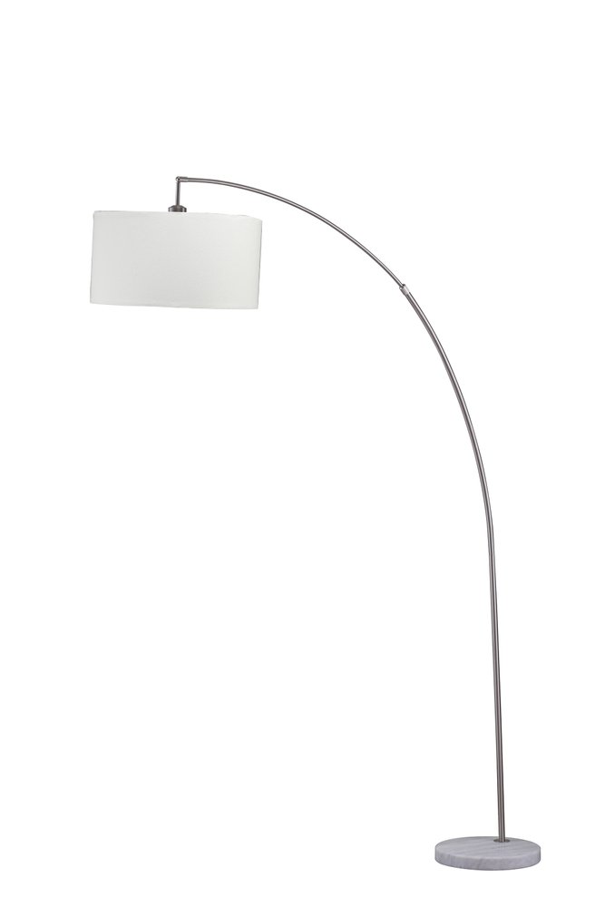 86" White And Silver Arc Floor Lamp With White Drum Shade — view 1