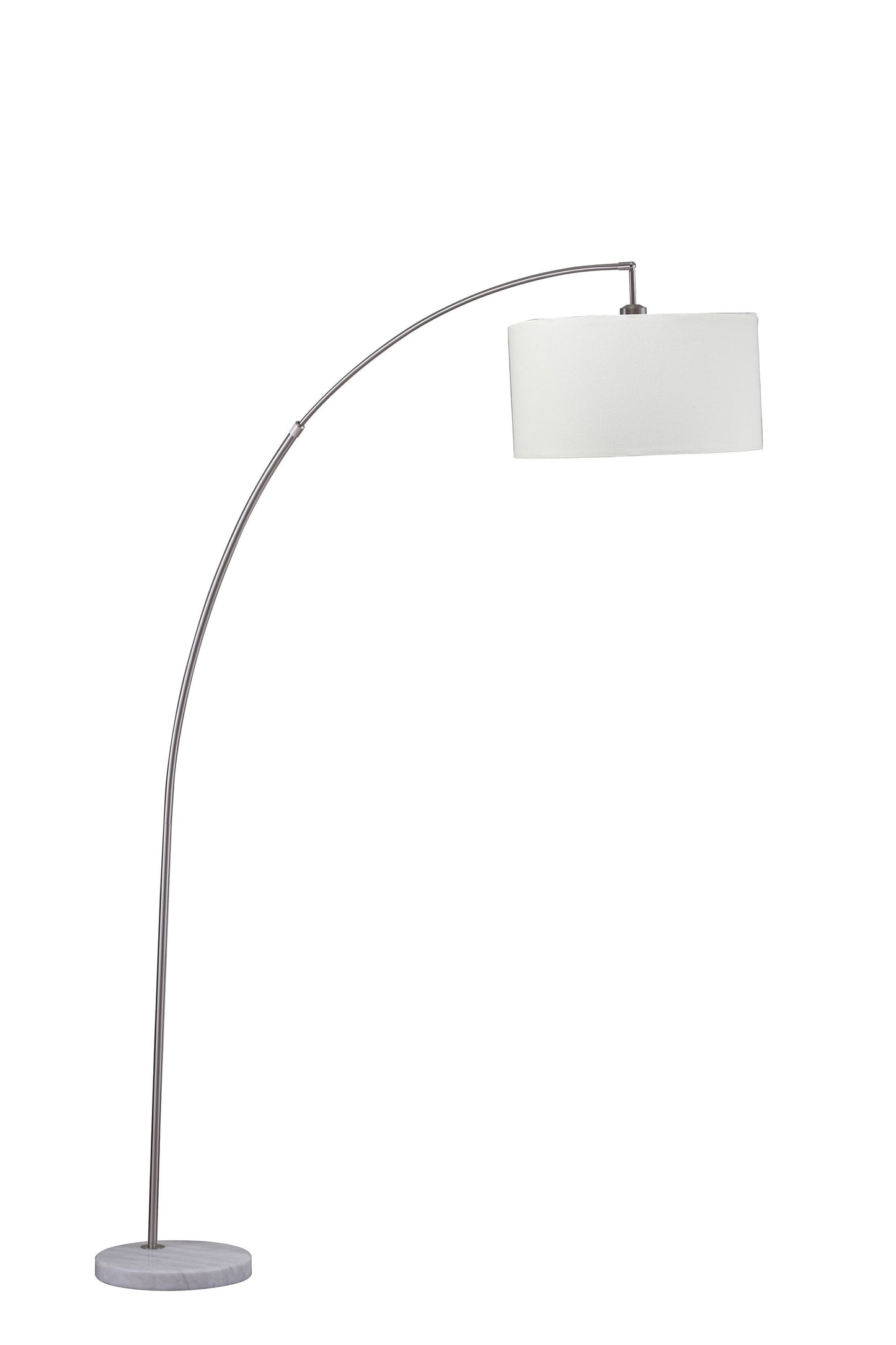 86" White And Silver Arc Floor Lamp With White Drum Shade