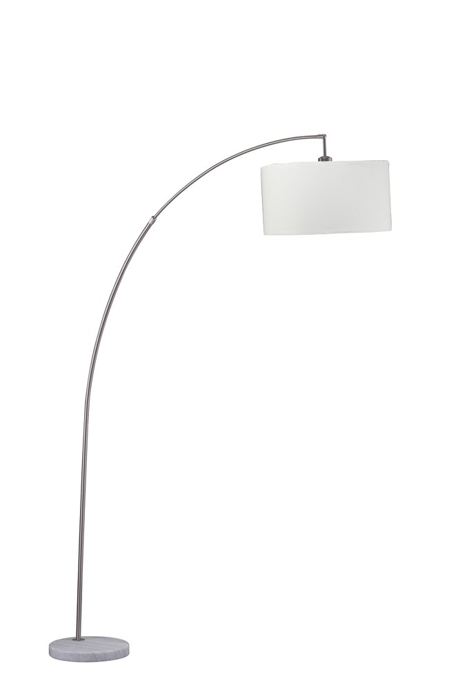 86" White And Silver Arc Floor Lamp With White Drum Shade — view 3