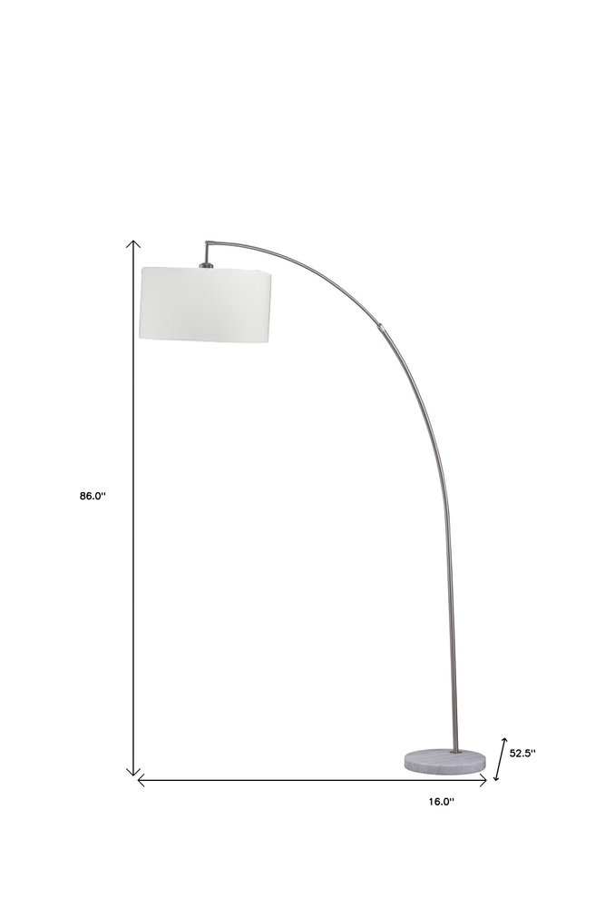 86" White And Silver Arc Floor Lamp With White Drum Shade — view 4