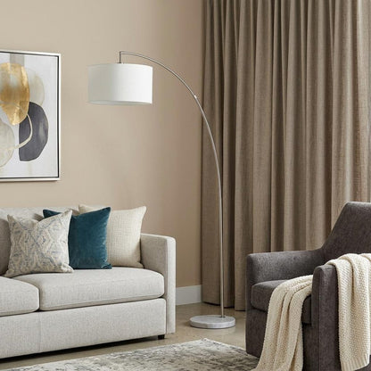 86" White And Silver Arc Floor Lamp With White Drum Shade HomeRoots
