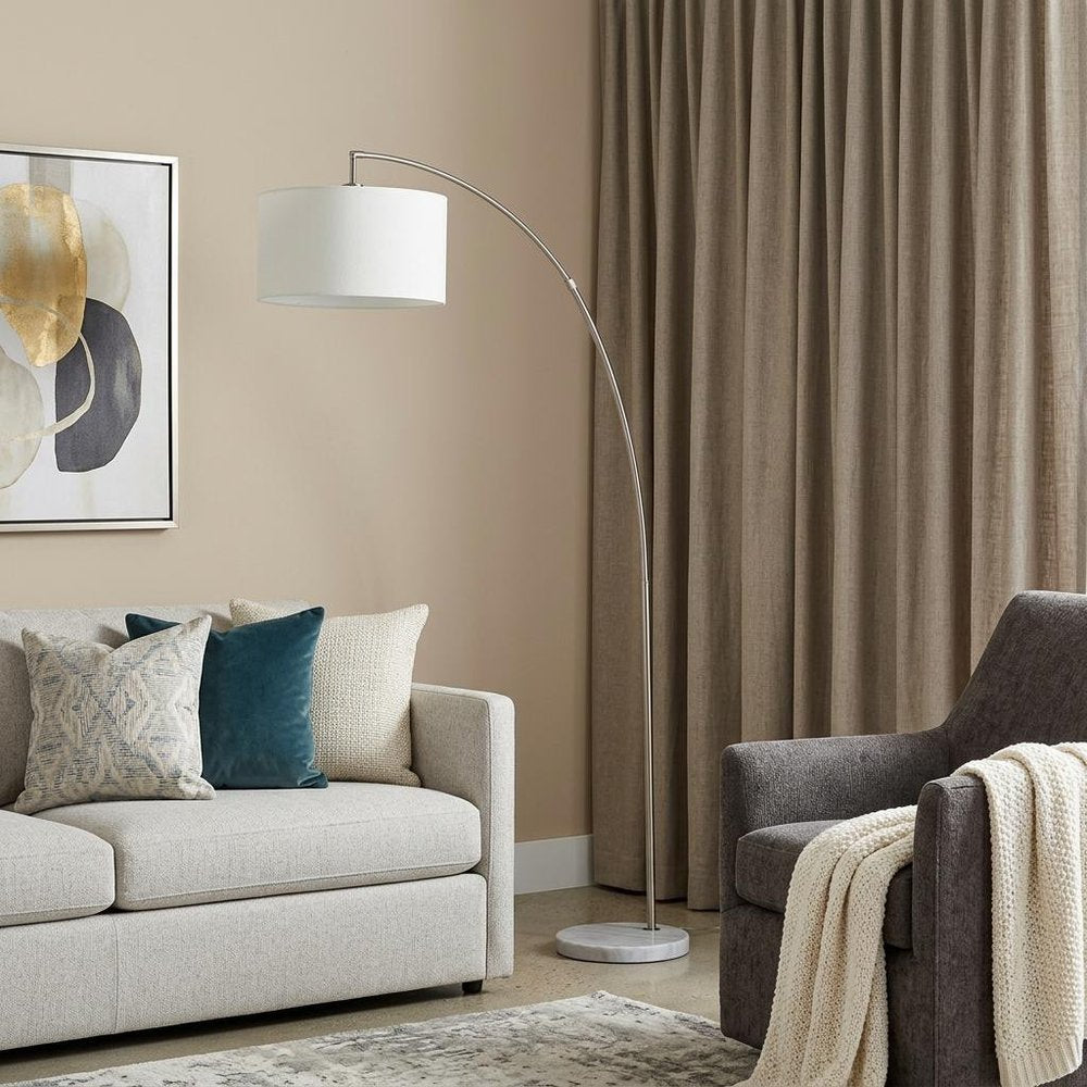 86" White And Silver Arc Floor Lamp With White Drum Shade HomeRoots
