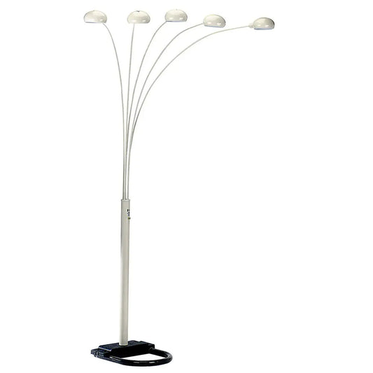 84" White Five Light Arc Floor Lamp With White Dome Shade HomeRoots