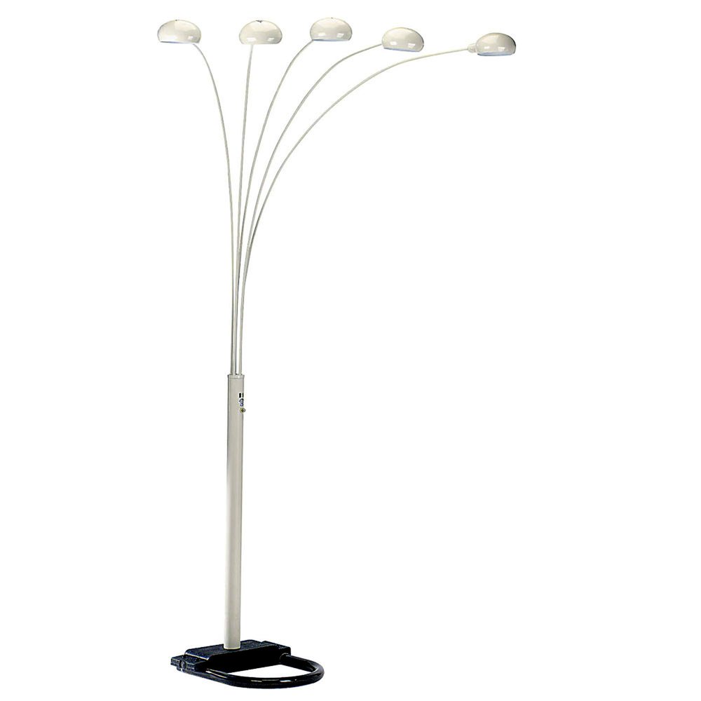 84" White Five Light Arc Floor Lamp With White Dome Shade — view 1