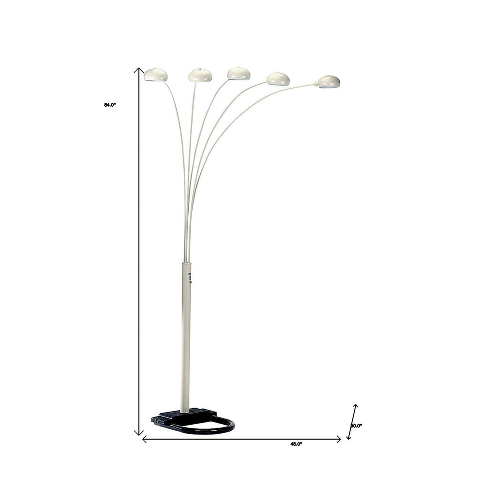 84" White Five Light Arc Floor Lamp With White Dome Shade — view 2