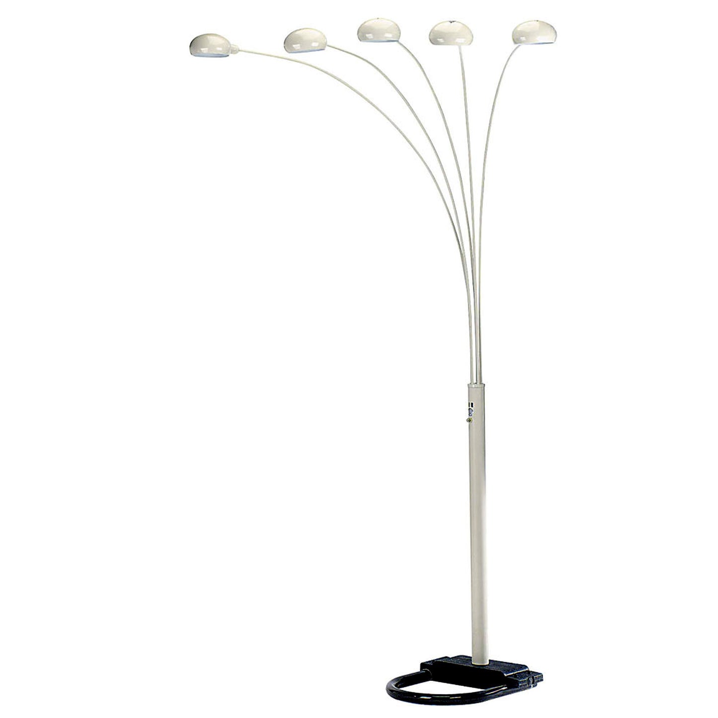 84" White Five Light Arc Floor Lamp With White Dome Shade