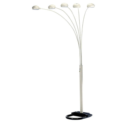 84" White Five Light Arc Floor Lamp With White Dome Shade HomeRoots